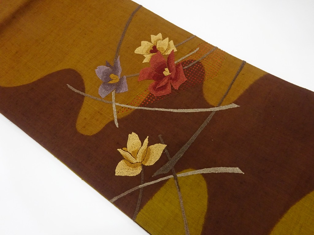 JAPANESE NAGOYA OBI / TSUMUGI / SAGARA KNOTS / BRANCH FLOWER